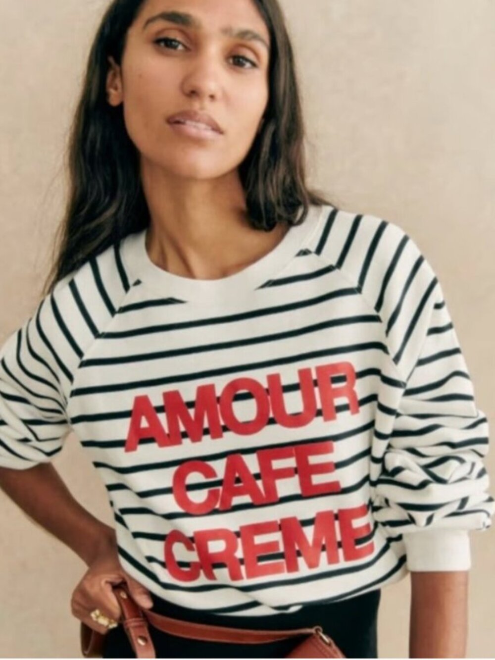 Sezane Amour Cafe Creme Striped Sweatshirt XS - Picture 2 of 8